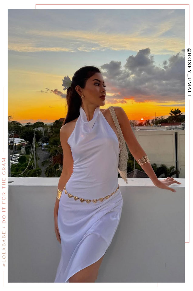 Load image into Gallery viewer, Love Oasis Halter Neck Satin Dress - White