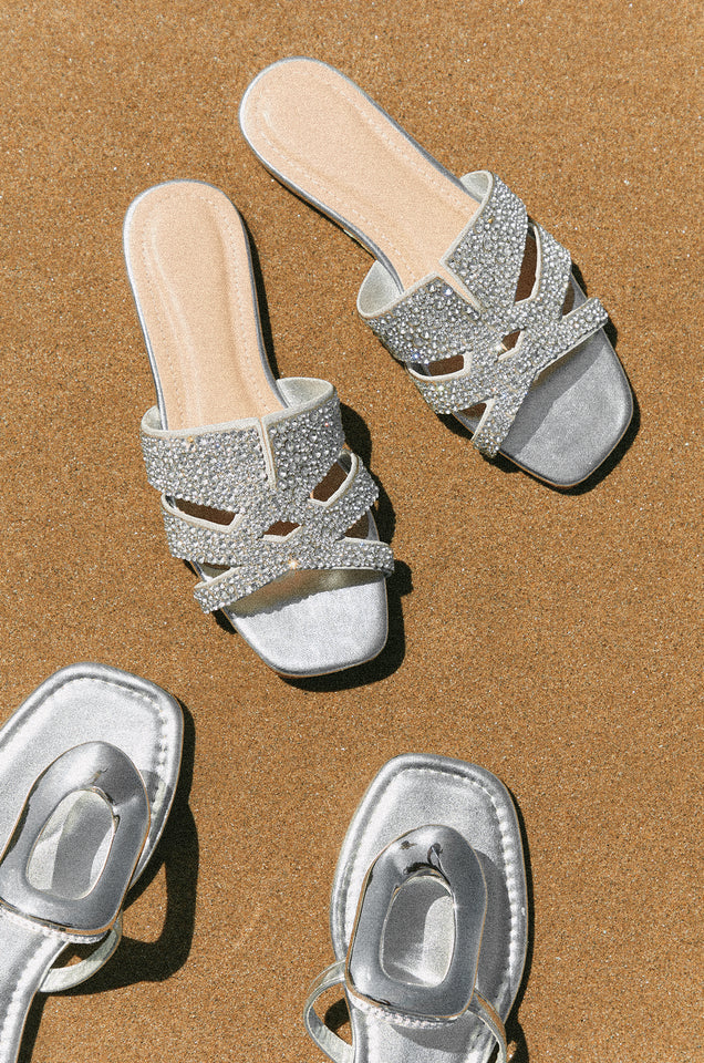 Load image into Gallery viewer, Destination Dreams Embellished Slip On Sandals - Silver