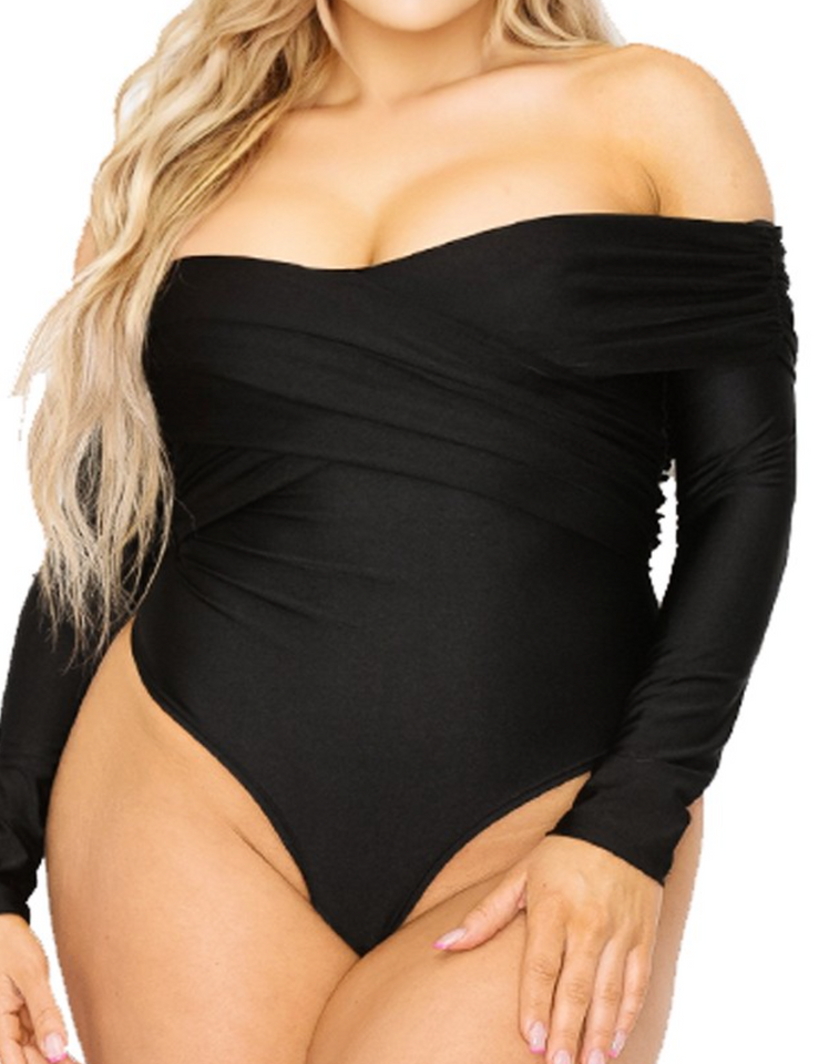 Load image into Gallery viewer, Jazzy Off The Shoulder Long Sleeve Bodysuit - Black