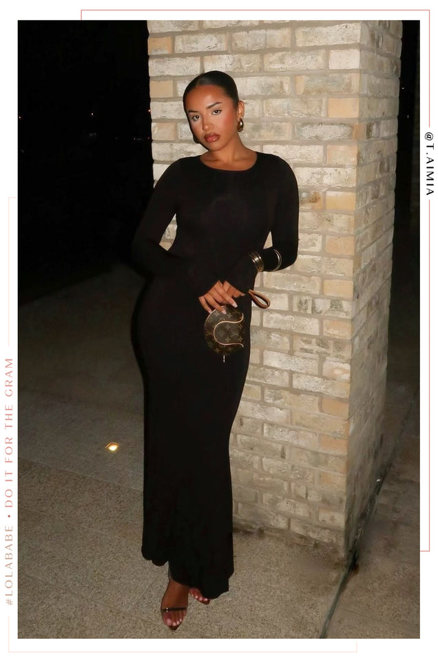 Load image into Gallery viewer, Kayri Long Sleeve Knit Dress - Black