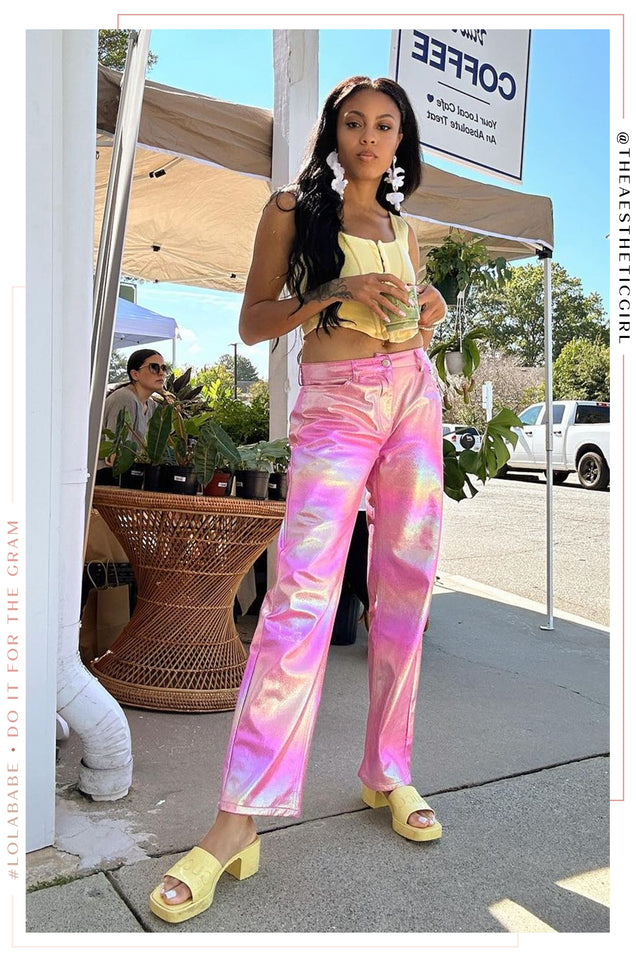 Load image into Gallery viewer, Alexia Straight Leg Metallic Pant - Pink