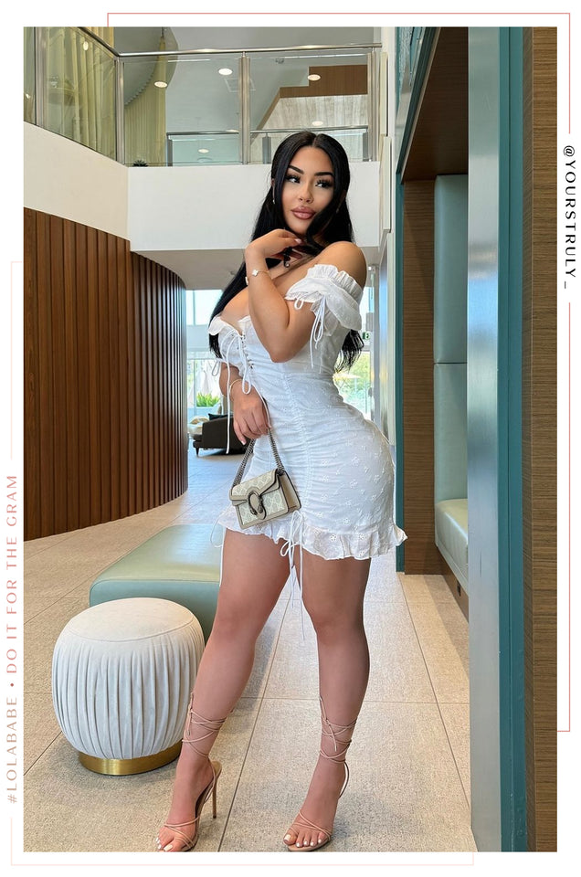 Load image into Gallery viewer, Daisy Eyelet Mini Dress - White