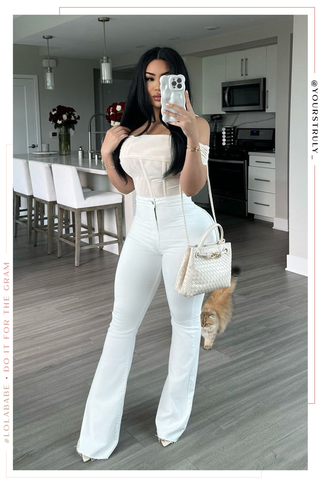 Load image into Gallery viewer, Janet High Waist Flare Pant - White