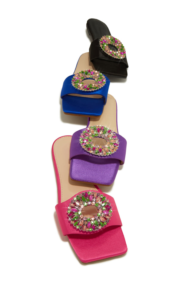 Load image into Gallery viewer, All Colors Available in Open Toe Embellished Flats - Black, Blue, Purple and Pink