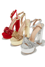 Load image into Gallery viewer, Arianna Embellished Platform Block Heels - Silver