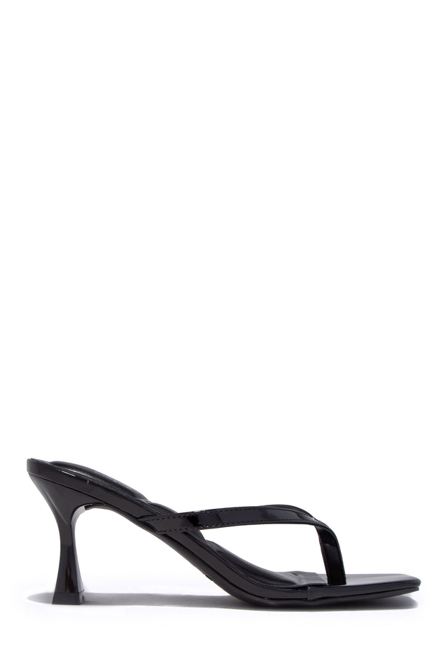 Load image into Gallery viewer, Angelie Mid Heel Thong Mules - Black Patent