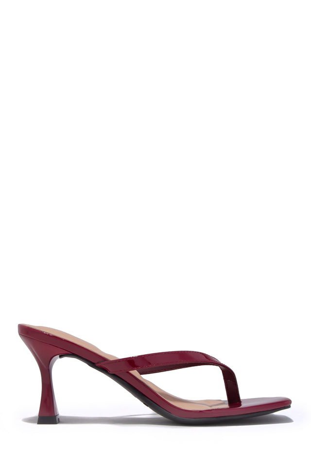 Load image into Gallery viewer, Angelie Mid Heel Thong Mules - Wine Patent
