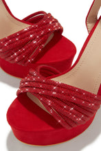 Load image into Gallery viewer, Arianna Embellished Platform Block Heels - Red