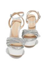 Load image into Gallery viewer, Arianna Embellished Platform Block Heels - Silver
