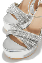 Load image into Gallery viewer, Arianna Embellished Platform Block Heels - Silver