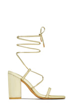 Load image into Gallery viewer, Aria Lace Up Block Heels - Gold