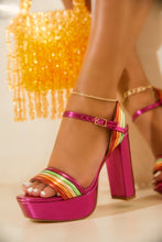 Load image into Gallery viewer, Pink Platform Chunky Heels Worn By Female Model