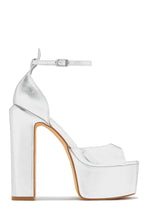 Load image into Gallery viewer, Silver-Tone Mary Jane Ankle Strap Platform Chunky High Heels