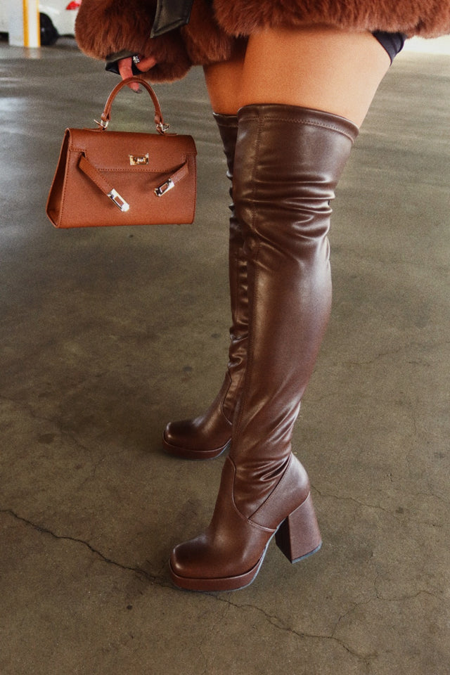 Load image into Gallery viewer, Ayanna Over The Knee Block Heel Boots - Brown