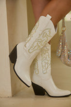 Load image into Gallery viewer, Women Wearing White Rhinestone Cowgirl Boots