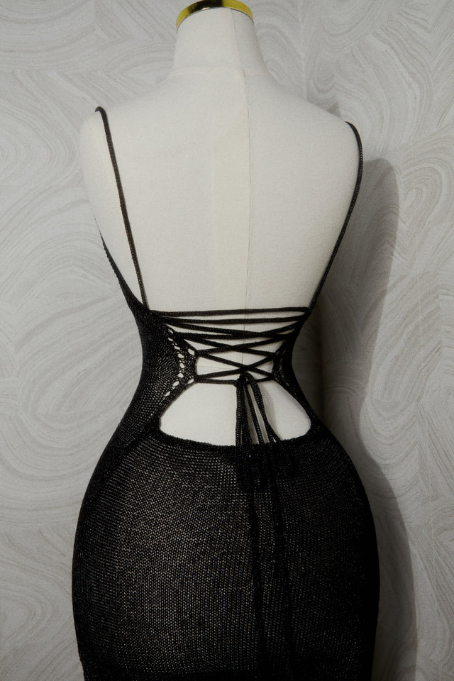 Load image into Gallery viewer, Marlina Lurex Knit Midi Dress - Black