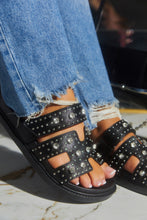 Load image into Gallery viewer, Women Wearing Black Slip On Chunky Embellished Sandals