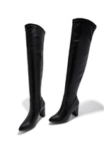 Load image into Gallery viewer, Adeline Chunky Heel Over The Knee Boots - Black