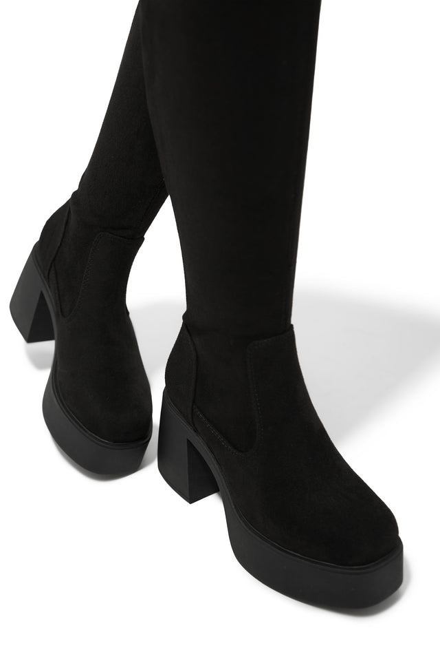 Load image into Gallery viewer, Reezy Over The Knee Platform Block Heel Boots - Black