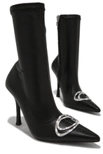 Load image into Gallery viewer, Black Ankle Boots with Embellished Pendant at Tip