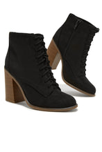 Load image into Gallery viewer, Fall Moment Lace Up Block Heel Ankle Boots - Black