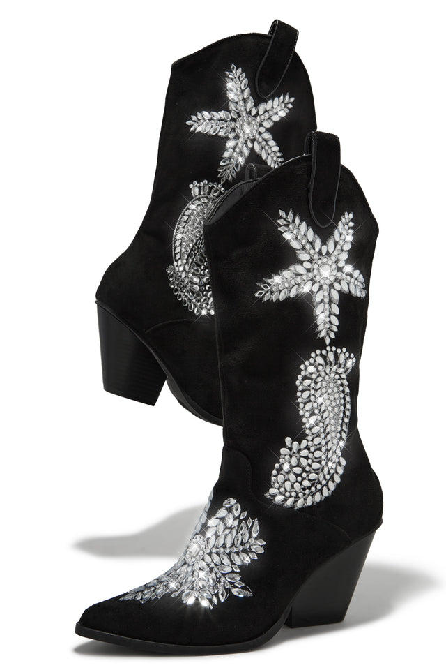 Load image into Gallery viewer, Black Rhinestone Cowgirl Boots