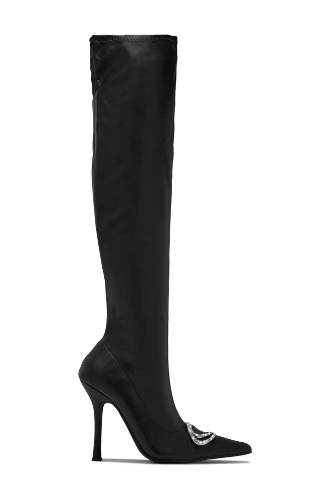 Load image into Gallery viewer, Black Over The Knee Boots with Embellished Pendant