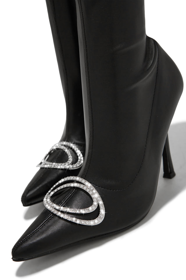 Load image into Gallery viewer, Black Pointed Toe Thigh High Boots