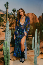 Load image into Gallery viewer, Sheer Blue and Black Mesh Maxi Cover Up