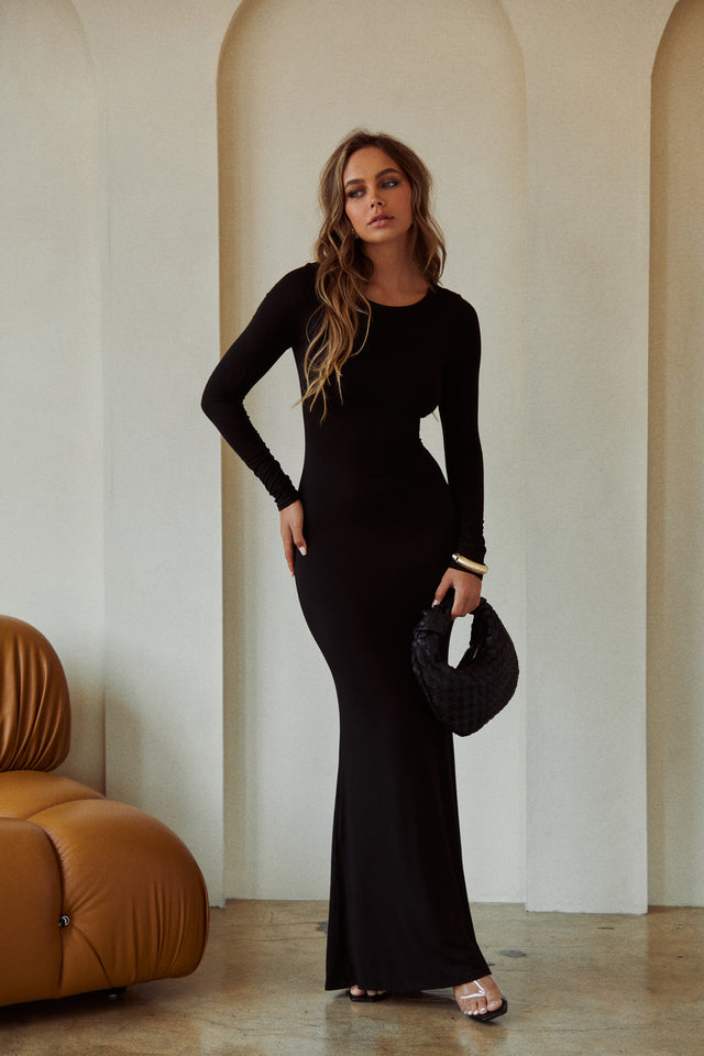 Load image into Gallery viewer, Black Long Sleeve Maxi Dress