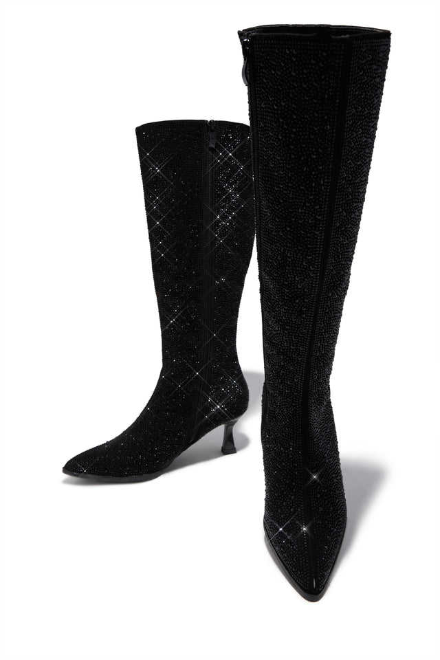 Load image into Gallery viewer, Elvia Embellished Kitten Heel Boots - Black
