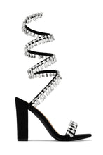 Load image into Gallery viewer, Black Single Sole Chunky Heels with Embellished Around The Ankle Coil Strap
