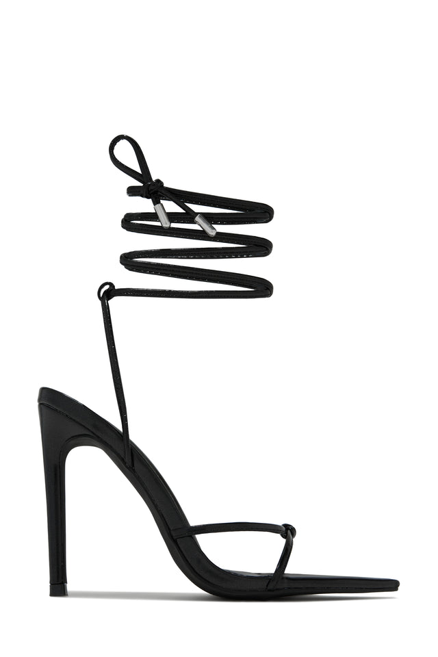 Load image into Gallery viewer, Black Lace Up Open Pointed Toe High Heels