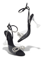 Load image into Gallery viewer, Priscilla Embellished Bow Strap Heels - Black