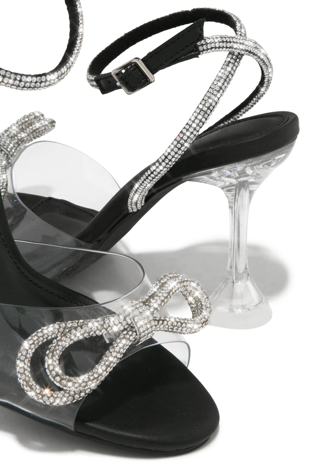 Load image into Gallery viewer, Priscilla Embellished Bow Strap Heels - Black