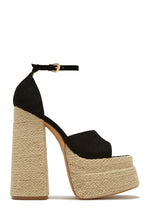 Load image into Gallery viewer, Black Platform Chunky High Heels with Espadrille Detailing