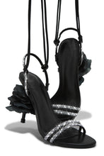 Load image into Gallery viewer, Black Embellished Single Sole with Flower Petal Heel Detailing