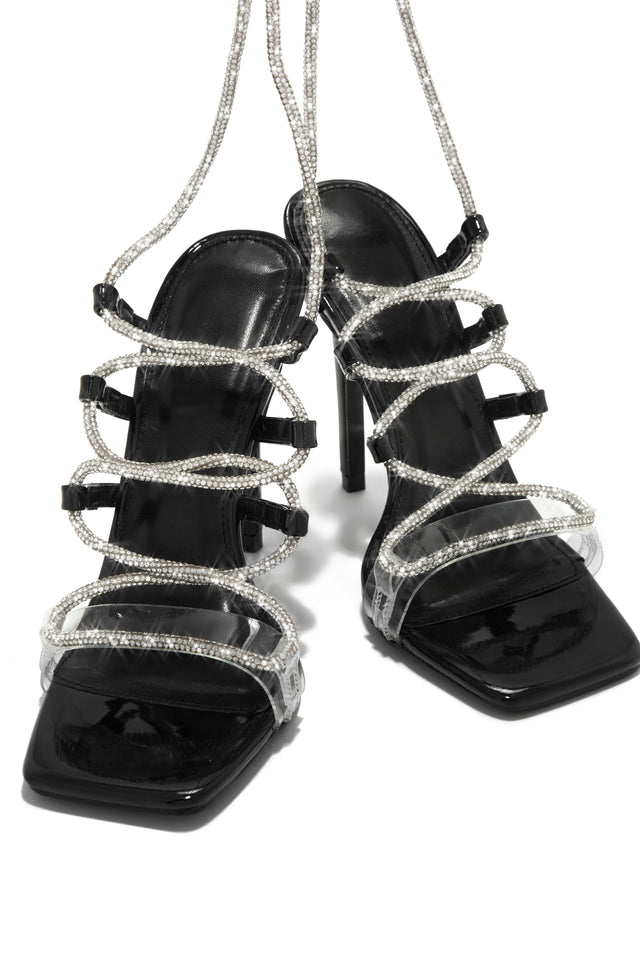 Load image into Gallery viewer, Birthday Wishes Embellished Lace Up Heels - Black