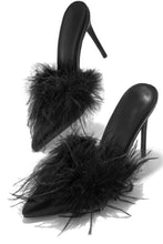 Load image into Gallery viewer, Black Single Sole Faux Fur Heels