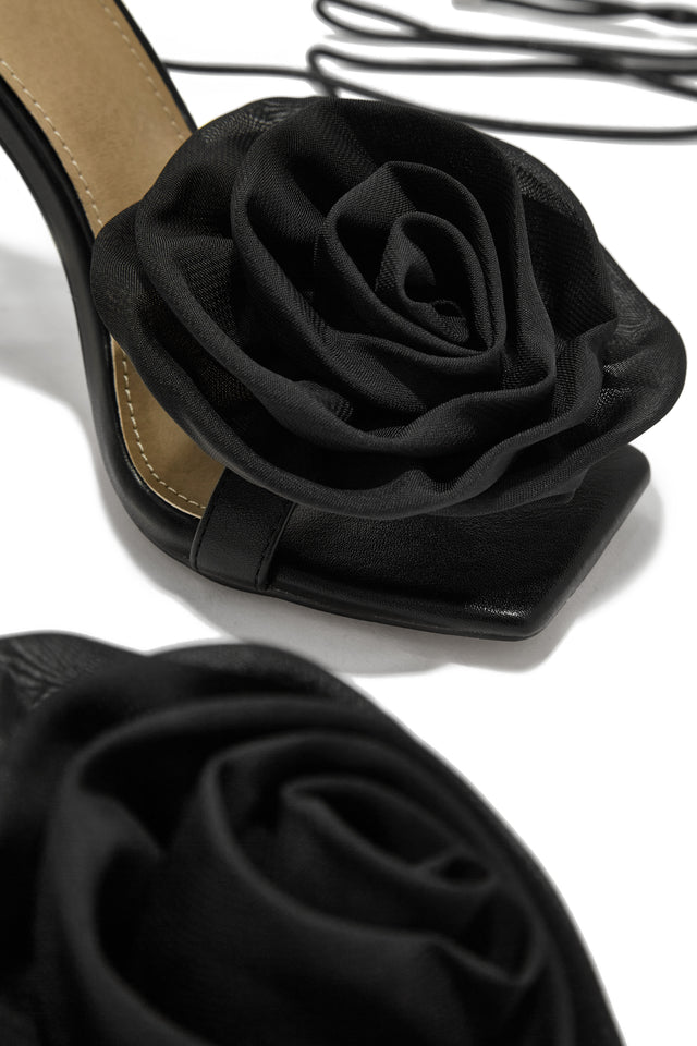 Load image into Gallery viewer, Divine Bloom Rosette Lace Up Heels - Black