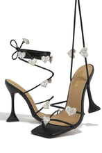 Load image into Gallery viewer, About Love Embellished Lace Up High Heels - Black