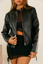 Load image into Gallery viewer, Black and White PU Moto Jacket