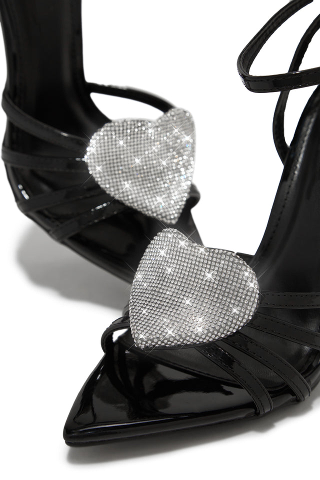 Load image into Gallery viewer, Black Strappy Open Pointed Toe Heels with Embellished Detailing