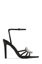 Load image into Gallery viewer, Black Strappy Single Sole High Heels with Embellished Heart Detailing