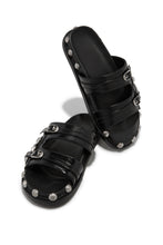 Load image into Gallery viewer, Black Slip On Sandals with Silver-Tone Hardware