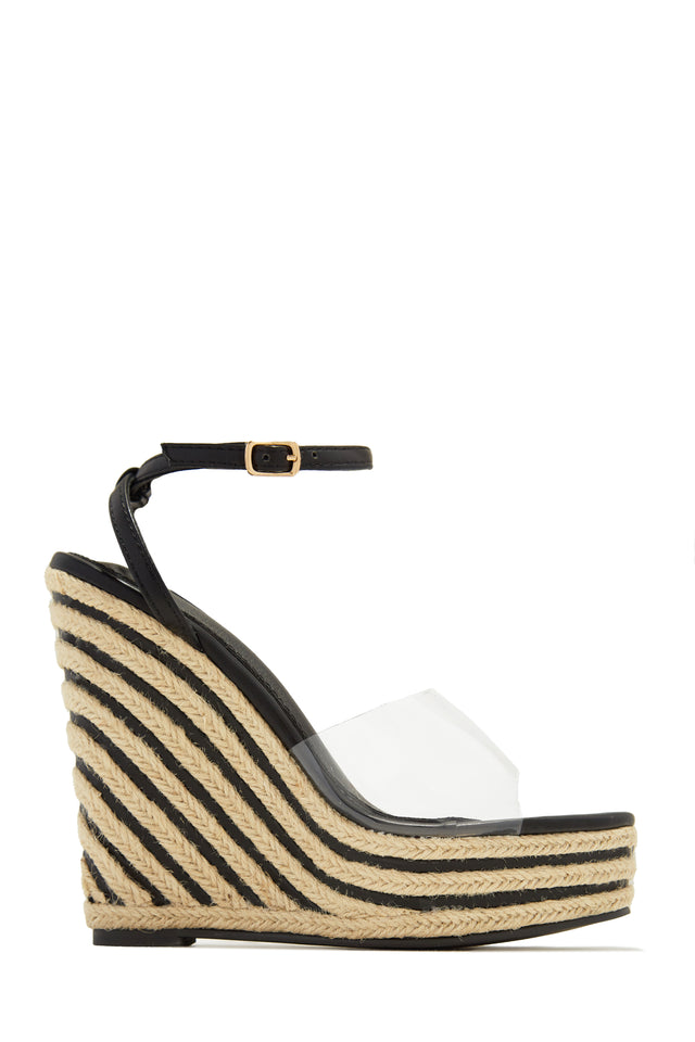 Load image into Gallery viewer, Black Platform Clear Strap Espadrille Wedges