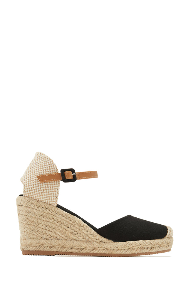 Load image into Gallery viewer, Black Espadrille Closed Toe Wedges