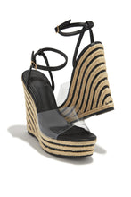 Load image into Gallery viewer, Black Platform Summer Vacay Wedges