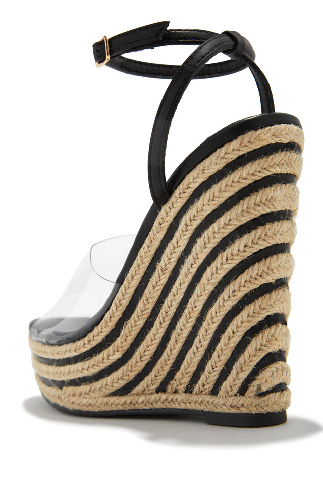 Load image into Gallery viewer, Black Espadrille Platform Wedges