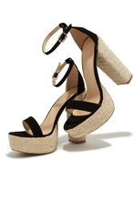Load image into Gallery viewer, Black Chunky Heel Espadrille Heels